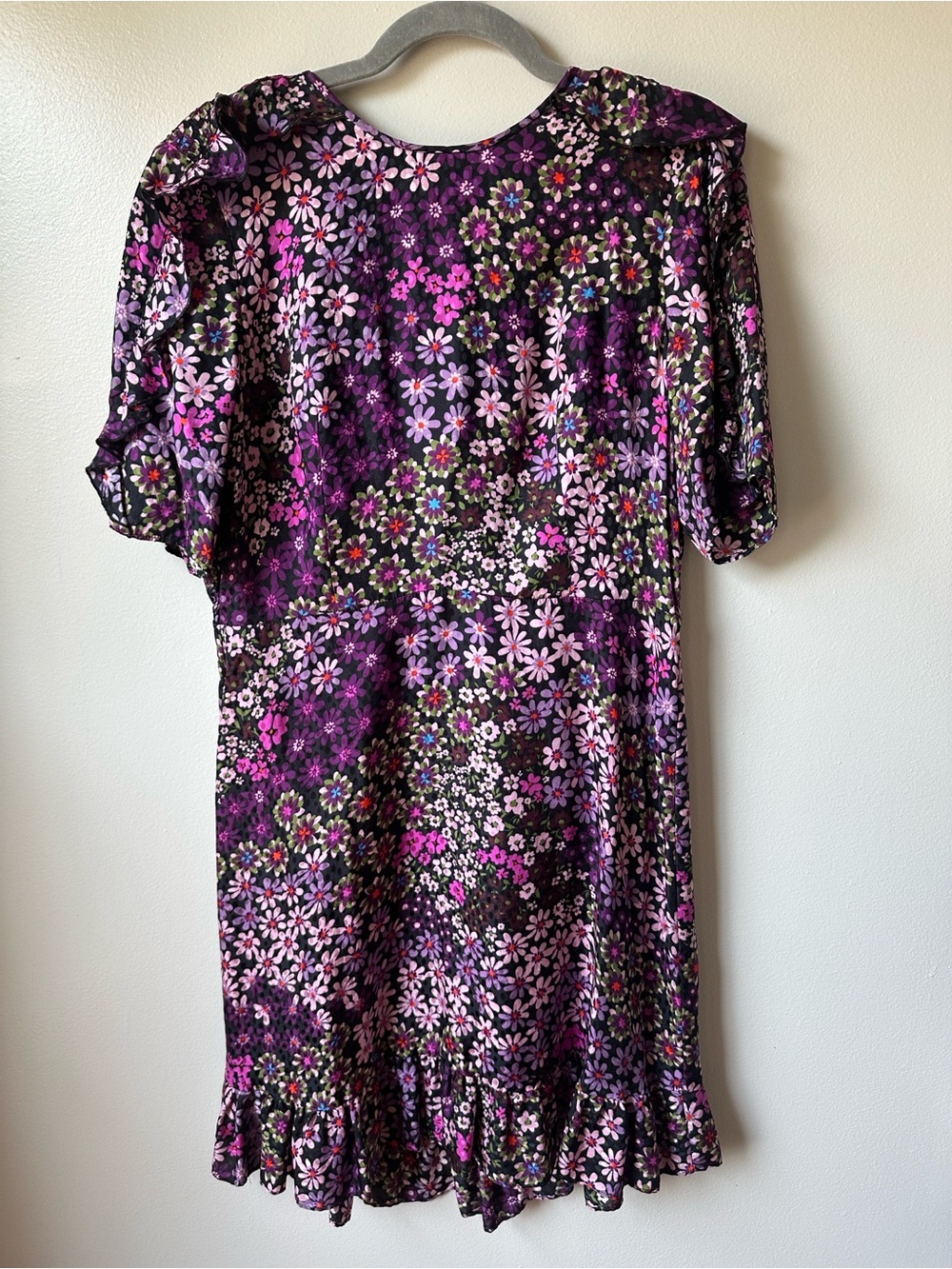Kate Spade Purple Floral Ruffle Hem Mini Dress Gold Zip - Size 10